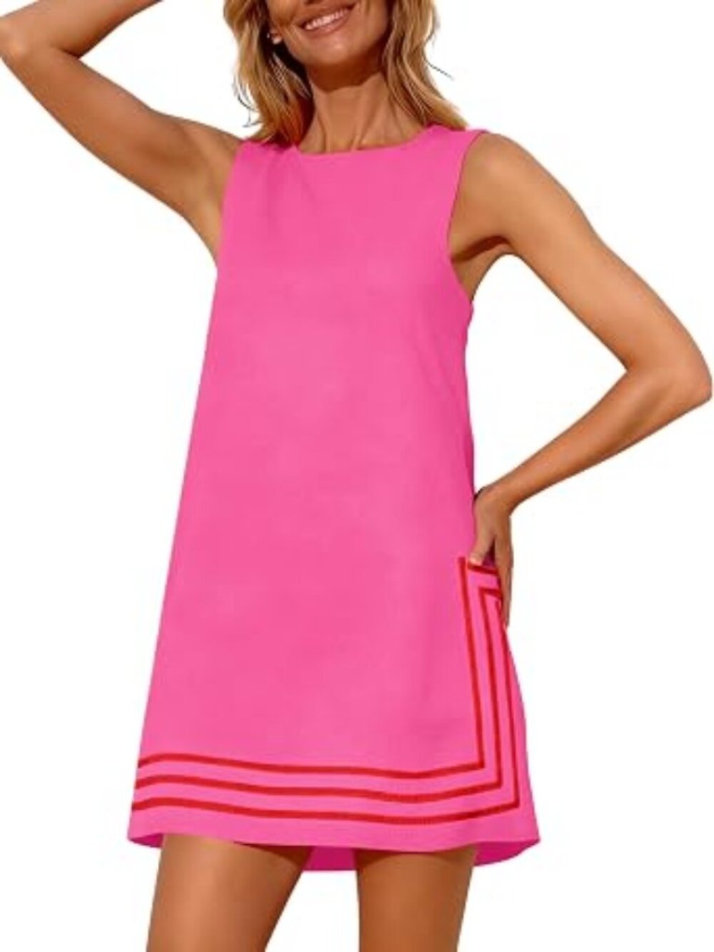 Womens Summer Boho A-Line Mini Dress Sleeveless Sundress Color Block Beach Cover